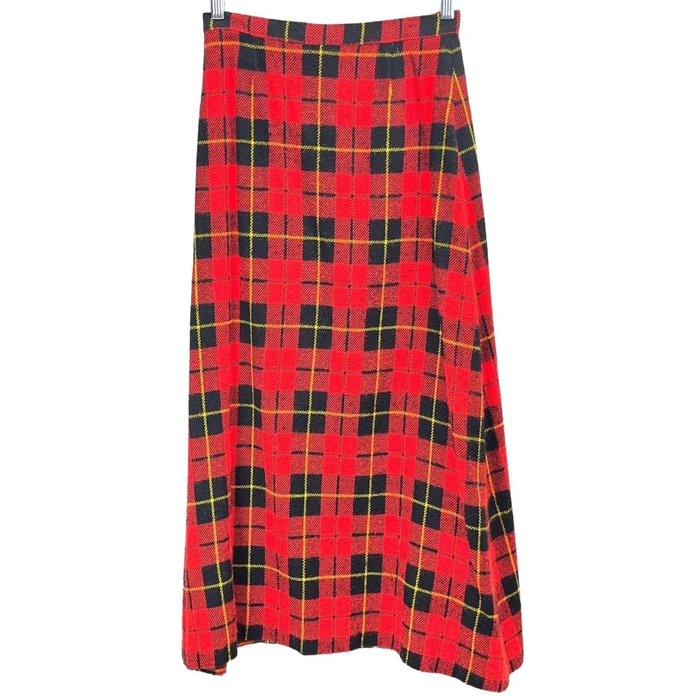 Vintage Handmade Red Black Plaid Womens Knitted Cottage Core‎ Maxi Skirt